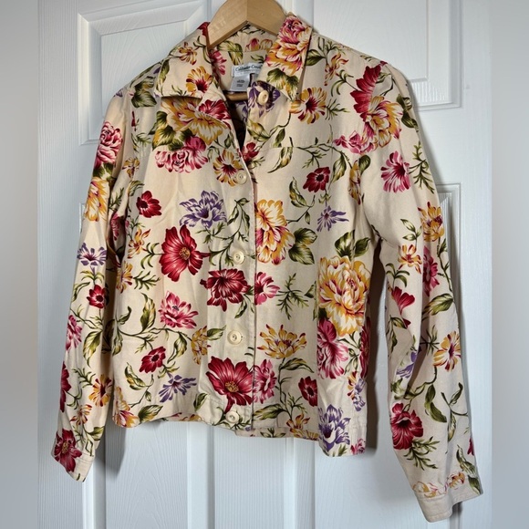 Coldwater Creek Women Button Down Jacket Small Grandma Floral Cottagecore - Picture 3 of 8